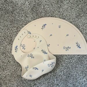 Mushie lavender print bib and placemat set